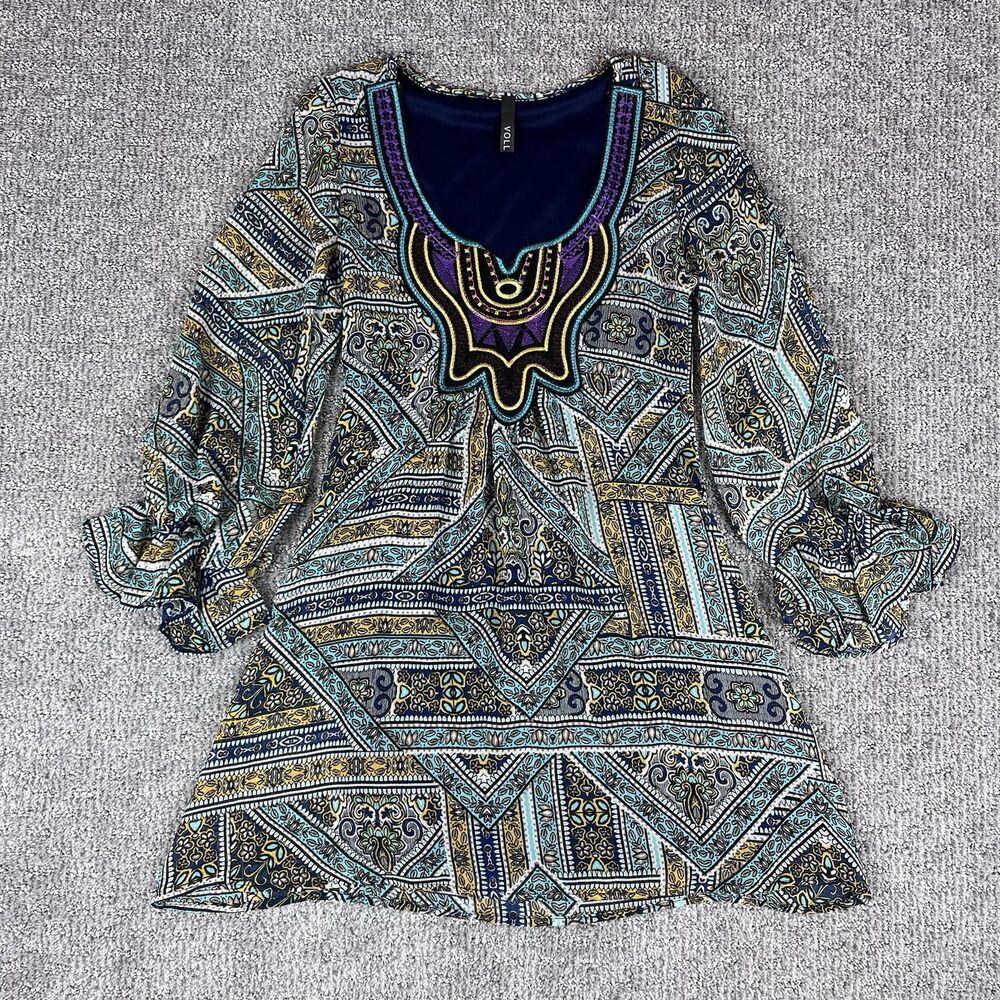 Voll Dress Womens Small Embroidered Bohemian Mini A Line Funky Floral USA Made